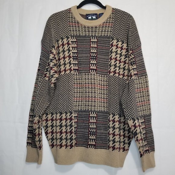 Woods & Gray Other - Vintage Woods & Gray Sweater Men's Large Plaid Patchwork Brown Soft Long Sleeve